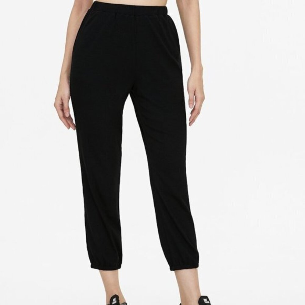 Pomelo Elastic Waist Cropped Jogger‎ Pants - Black Size M